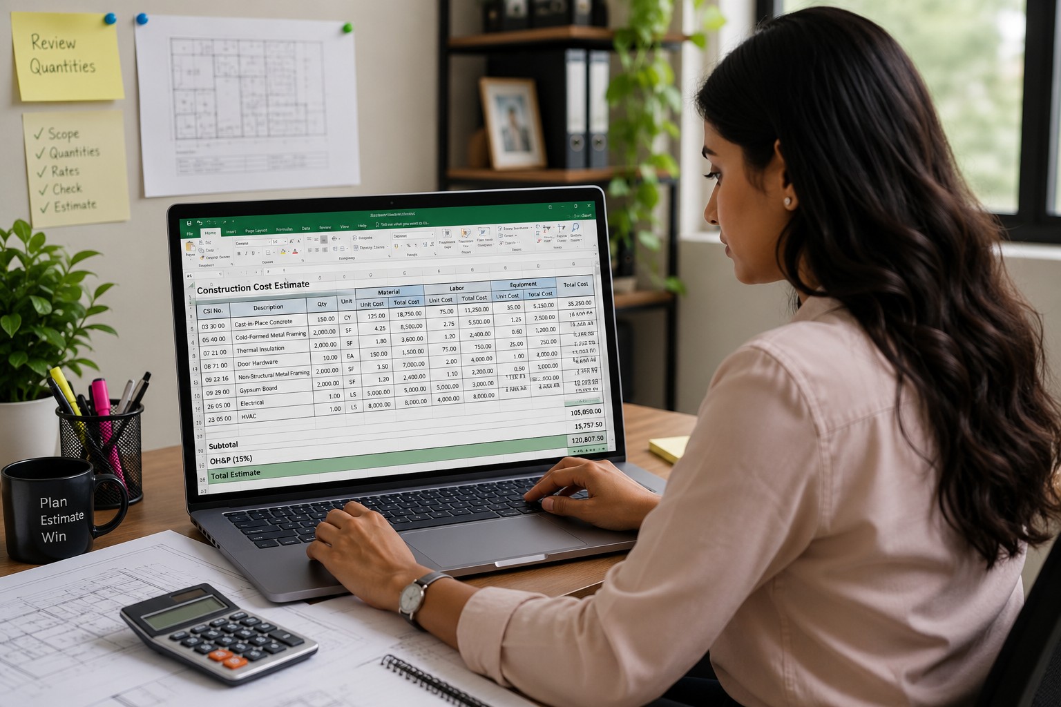 Estimator building a construction cost estimate