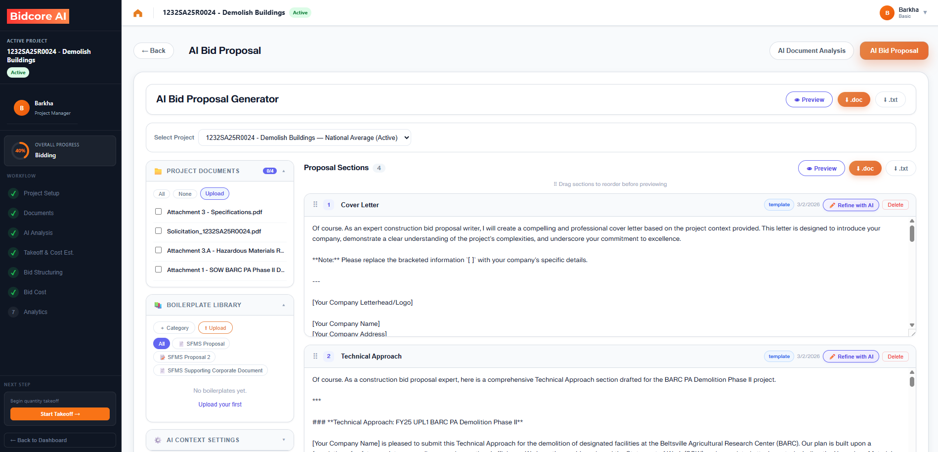 BidcoreAI AI Bid Proposal